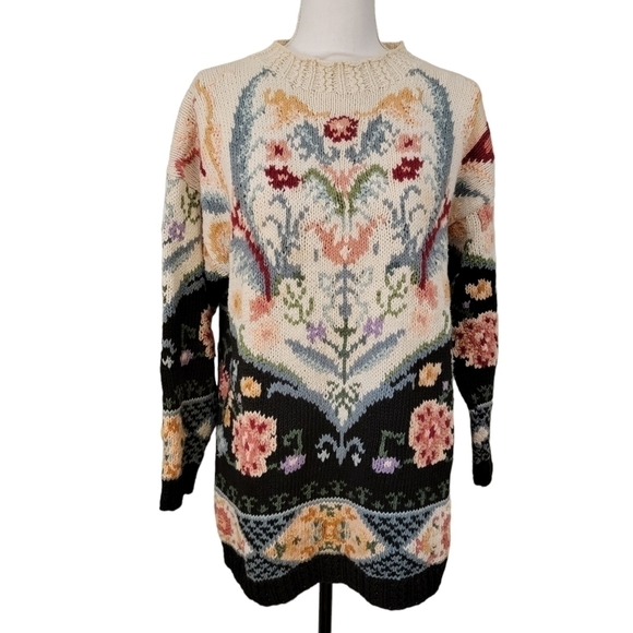 Vintage Sweaters - 𝅺90S vintage tunic length hand knit sweater